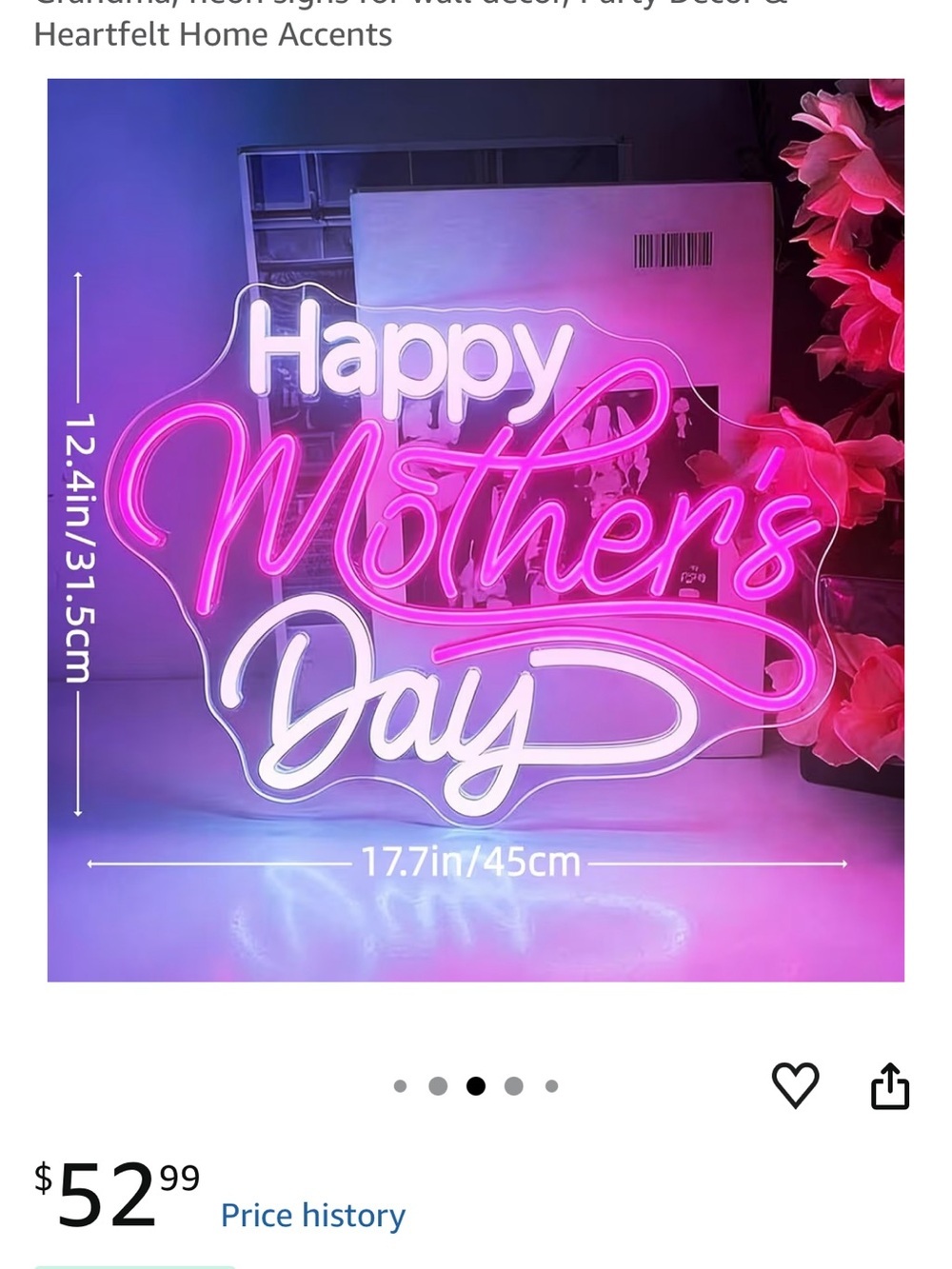 NIB Happy Mother's Day LED Neon Sign Pink/White Dimmable USB